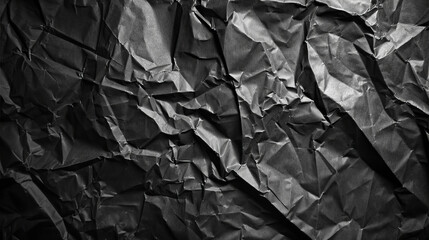 A high-resolution image of a dark crumpled paper texture, featuring intricate folds and shadows. This background is perfect for design projects requiring a unique and dramatic texture