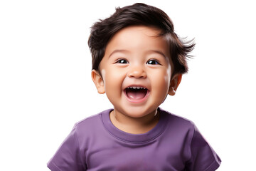 Portrait of a happy kid smiling and laughing, isolated on transparent background