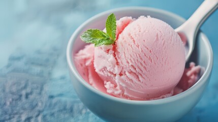 Delicate Pink Sorbet Scooped in a Bowl, a Refreshing and Refined Treat for Summer Days This Delicious Sorbet is Perfect for a Light Dessert or a Sweet Snack Enjoy the Creamy Texture and Vibrant