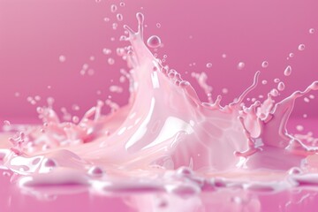 Close-up shot of a splash of milk on a pink surface, ideal for food, beauty or wellness concepts