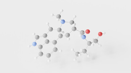 methylergometrine molecule 3d, molecular structure, ball and stick model, structural chemical formula oxytocic