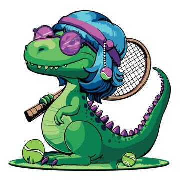 recommend clip art: cartoon dinosaur playing tennis vector