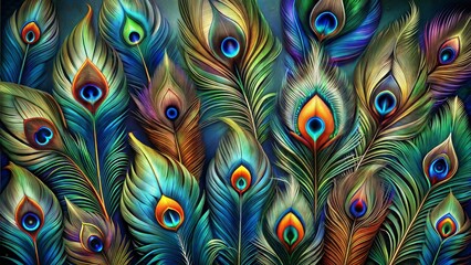 A colorful peacock with blue and gold feathers is the main focus of the image