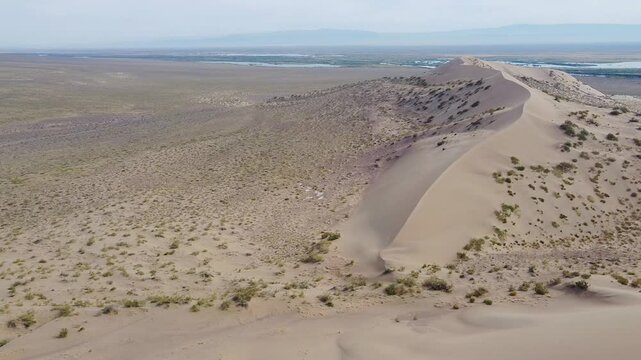 Singing Dunes aerial view of Altyn-Emel National Park, Kazakhstan