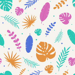 Summer pattern with tropical leaves. Vacation background. Vector illustration