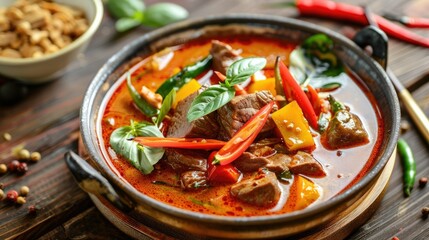 Simmering Thai Beef Curry with Aromatic Spices and Tender Slices