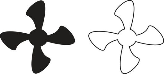 Fan silhouette and outline icons set. Cooling fan symbol Vector illustration