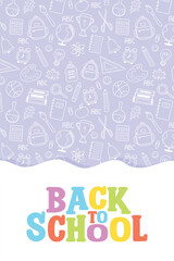 Colourful school background with cartoon icons. Vector illustration