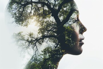 Portrait of a woman with a tree in the background, suitable for use in environmental or nature-themed contexts