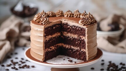 Mocha cake with coffee and chocolate layers and frosting