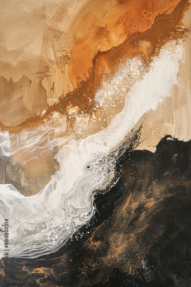 Poster a painting of a brown and white wave with gentle undulations, great for use in designs requiring cal