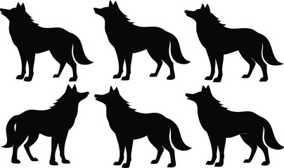 wolf silhouettes, Set of wolf black silhouette vector
