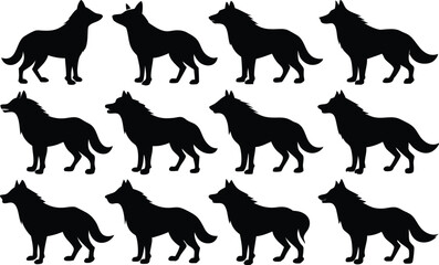 wolf silhouettes, Set of wolf black silhouette vector
