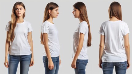 Obraz premium Woman in White T-Shirt and Jeans, Multiple Views