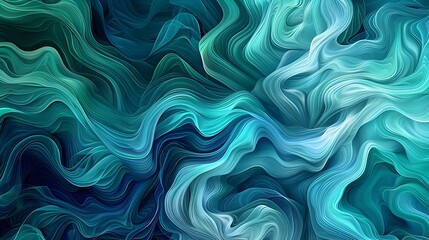 Obraz premium Captivating Abstract Composition of Harmonious Flowing Ribbons in Soothing Azure and Emerald Hues