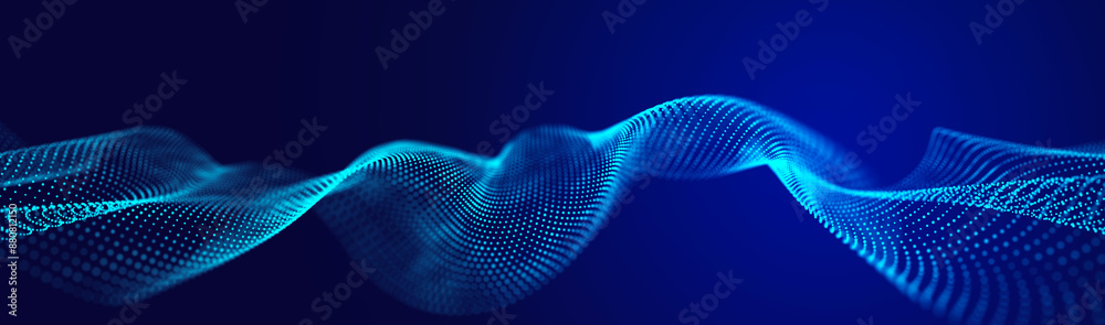 Aufkleber futuristic wave of dots with moving particles. abstract technology background. 3d visualization of b