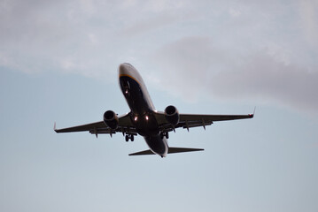 Passenger Airplane Landing Take-Off at Sunrise Dawn