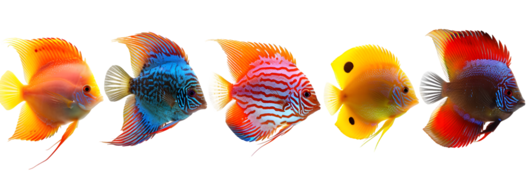Vibrant Discus Fish in a Row