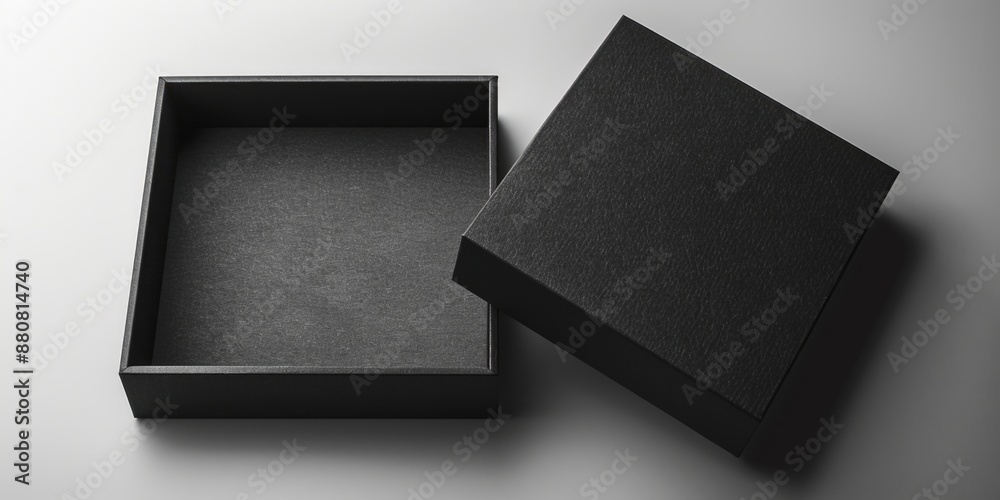 Poster a close-up shot of a black box sitting on a table
