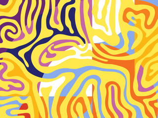 Abstract groovy hippie 70s background. Waves colorful vintage  swirl, twirl ,psychedelic, striped pattern illustration design for wallpaper, web, banner and print.