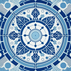 Obraz premium A square blue and white ceramic tile with a floral pattern