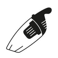 Car vacuum cleaner silhouette icon. Black simple pictogram of portable air duster for house cleaning. Vector isolated element on white background