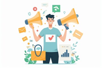 Modern Flat Design of Social Media Influencer Promoting Products via E-commerce Affiliate Program