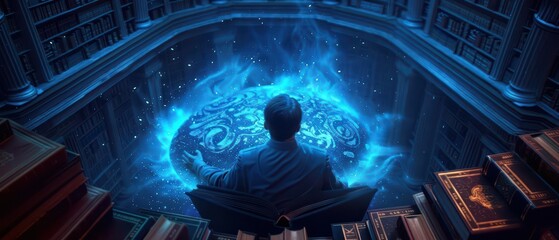 A supernatural scene unveils enchanted librarians who summon floating