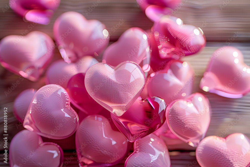 Wall mural a breathtaking display of pink hearts rendered with intricate textured surfaces and stunning detail