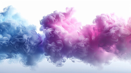 Fototapeta premium A vibrant pink party fog blends with isolated blue, teal, purple, and aqua smoke clouds. These 3D special effects fog clouds create a stunning graphic against a white background.