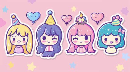 cute character Icon, Funny  Cartoon Kawaii Character, Chibi Sticker Collection 