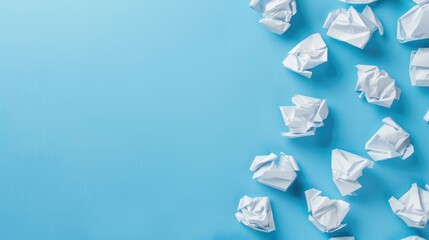 Blue background with paper note top view with room for text