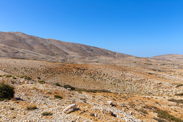 Mountain pass Kfar-zebian on the road from Beirut to Baalbek. Road leading into the desert and mountains. Republic of Lebanon