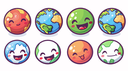 Fototapeta premium earth Icon, Funny Cartoon Kawaii Character, Chibi Sticker Collection 
