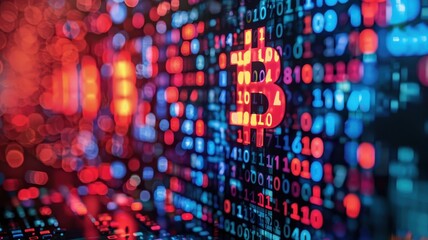 Obraz premium Abstract digital data background with illuminated binary code and AI concept. Perfect for technology, artificial intelligence, and cybersecurity themes.