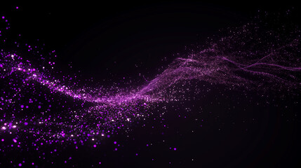 Obraz premium A stream of purple glitter appears on a black background. The glitter fell in a way that looked like it was blown by the wind. The scene was quirky and fun.