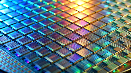 Silicon semiconductor wafer close-up
