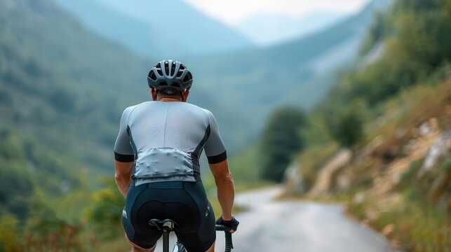 Cyclists backside in tightfitting cycling gear, riding through a scenic route, representing endurance, Backside, Apparel, Cycling