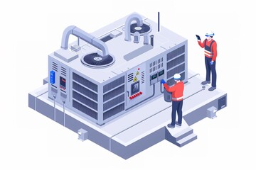 Engineer and technician maintenance service Heating Ventilation and Air Conditioning system, isometric