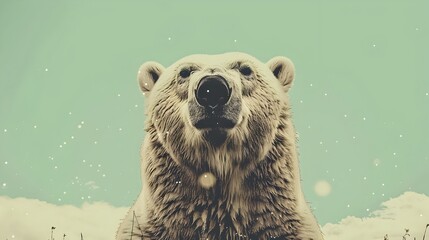 Fototapeta premium Curious Polar Bear in Icy Tundra Landscape Under Dramatic Cloudy Sky