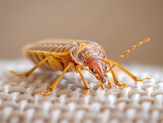 Fototapeta premium Macro Photograph of Parasitic Insect Pest on Fabric Surface with Pastel Lighting