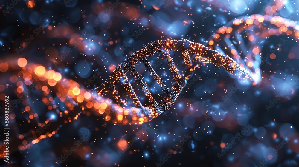 Aufkleber Abstract DNA Structure with Glowing Particles.