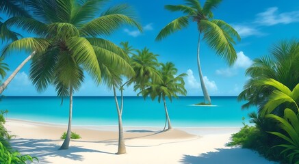 beautiful beach with blue water white sands and coconut tree