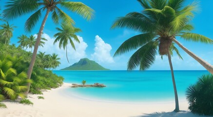 beautiful beach with blue water white sands and coconut tree