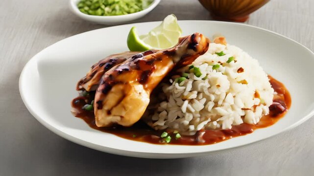  Delicious Asianinspired meal with sticky rice grilled chicken and a tangy sauce