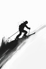 Fototapeta premium A black and white sketch of a person skiing down a slope