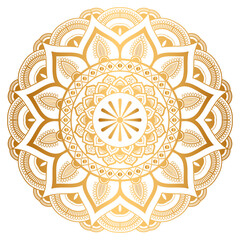 Indian flower mandala art with luxury golden circle frame transparent vintage gold circular pattern