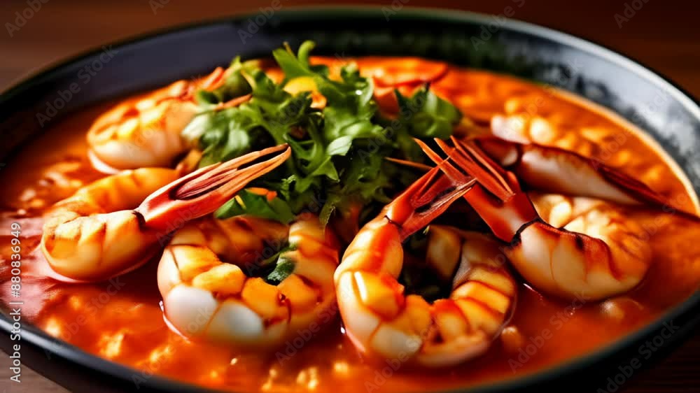 Poster  Deliciously cooked shrimp in a vibrant sauce ready to be savored