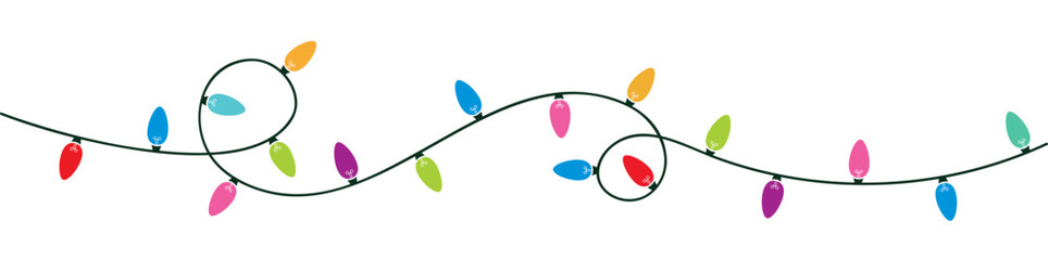 Christmas Lights Isolated on Transparent Backgound. Festive Colorful Christmas Lights String Decoration. Vector Graphic for Christmas Cards, Banners, Poster, Web