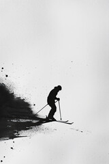 Fototapeta premium A black and white sketch of a person skiing down a slope